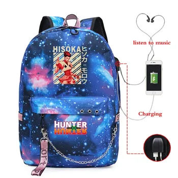 Hunter X Hunter Nešiojamojo kompiuterio Kuprinė USB Įkrovimo Mokyklos Krepšiai Moterims Kelionės Nešiojamas Krepšiai Paauglių Berniukų, Mergaičių Anime Bagpacks Mokyklos Krepšiai