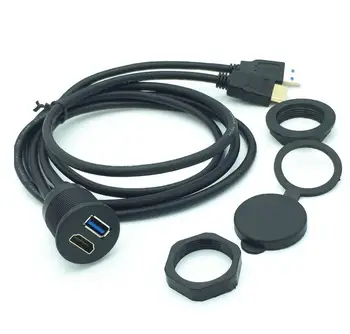 USB 3.0 Ir HDMI-HDMI-+ USB3.0 AUX Pratęsimo Dash Skydelis Vandeniui Automobilių Flush Mount Kabelis Automobilio, laivo Ir Motociklo 1M 2M