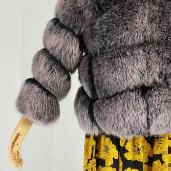 Gamtos Nekilnojamojo Silver Fox Fur Coat 2019 Nauja, Moterų Žiemos Pliaupti Visą Storas Šiltas Kailis Prabanga Striukė, O kaklas trumpas parko geniune kailiniai