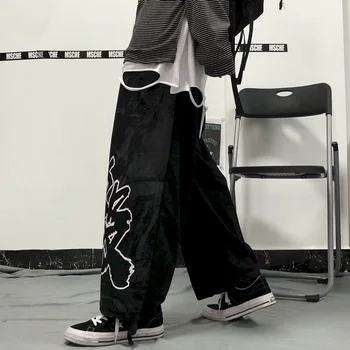 Gothic punk streetwear moterų kelnes pora Harajuku Rudens tendencija ins hip-hop street tekstas dūmų spausdinti prarasti atsitiktinis ziajać kelnės