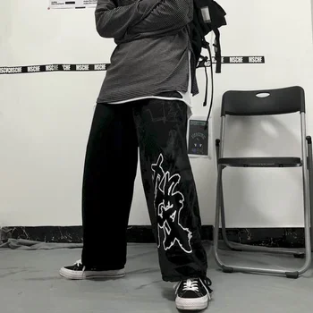 Gothic punk streetwear moterų kelnes pora Harajuku Rudens tendencija ins hip-hop street tekstas dūmų spausdinti prarasti atsitiktinis ziajać kelnės