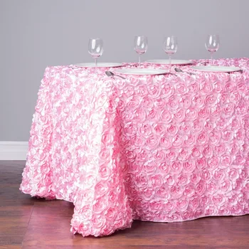 Aukštos kokybės, prabangus, apvalūs stačiakampiai rožių gėlių siuvinėjimas tableclothes/3D rozetės satino stalo dangtis, vestuvių dekoravimas