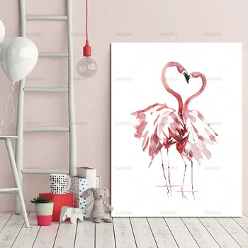 Drobė, Tapyba plakatus Spausdinti ant Akvarelė Flamingo Sienos Nuotraukas vidaus Apdailos Giclee Spausdinti Sienų Dekoras be rėmelio