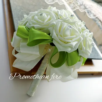 2vnt Balta imituojamas PE rose + kalnų krištolas korėjos Vestuvių Foto Rekvizitai Vestuvių Bridesmaid forever rose šilko gėlės namuose