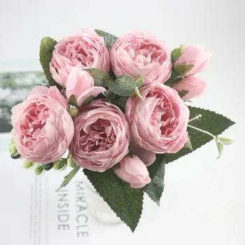9 vienetai / 1PCS gražus Philippe persų rožė, bijūnas viskozė pavasario namų vestuves apdailos netikrą gėlių fabrikas