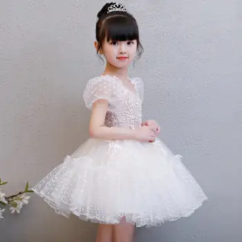 2019 Vaikai Mergina Tiulio Nėrinių Princesė Inscenizacija Vestido Baby Girl Dot Perlai Keltas Kamuolys Suknelė Vaikų Pirmoji Komunija Šalis Suknelė Q604