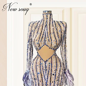Chalatas De Soiree Kristalai Ilgą Vakarinę Suknelę Dubajus Arabų Zawalcowany Vestuvės Suknelės, Artimųjų Rytų Plunksnos Promenadzie Suknelė 2020 Couture