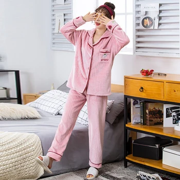 Nauja Moterų Koralų aksomo Sleepwear Pižama Nustatyti Žiemą Laikyti Šiltai Pižamos Kostiumas 2vnt naktiniai drabužiai Patogūs Atsitiktinis naktiniai drabužiai