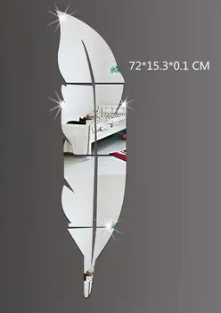 Moteris Akrilo Sidabro 3D Plunksnų Kamuolio, Kamuolio Grožio Namuose Gyvena 72 X 15.3 X 0.1 cm Decal Veidrodis Dekoro Modernus 
