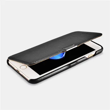 ICARER Slim Telefono dėklas Skirtas iPhone 8P Prabanga Pusėje-atviras natūralios Odos Apsauginės Metalo Logotipas Magnetinio Flip Case For iPhone 7Plus