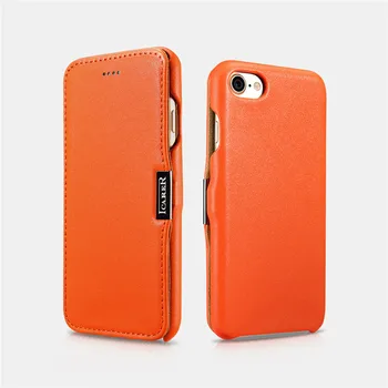 ICARER Slim Telefono dėklas Skirtas iPhone 8P Prabanga Pusėje-atviras natūralios Odos Apsauginės Metalo Logotipas Magnetinio Flip Case For iPhone 7Plus