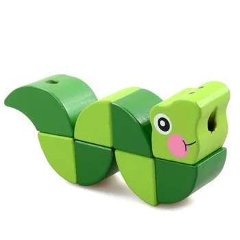 Animacinių filmų lėlės mediniai papuošalai modeliavimas nuostabi kūrybinis žaislas gyvatė kreivas smulkių gyvūnų blokai kūdikių kūdikių