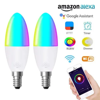 6W RGB+Baltos spalvos ryškumas gali būti reguliuojamas Laikmatis, Funkcija Magic Bulb Nuotolinio Valdymo pultu WiFi Smart Lemputės, LED Lempos App 