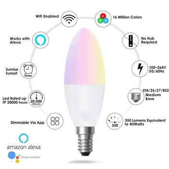 6W RGB+Baltos spalvos ryškumas gali būti reguliuojamas Laikmatis, Funkcija Magic Bulb Nuotolinio Valdymo pultu WiFi Smart Lemputės, LED Lempos App 