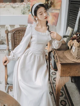 2019 naujas mados moteriški drabužiai Retro aikštėje apykaklė balta suknelė žiemos suknelė suknelės