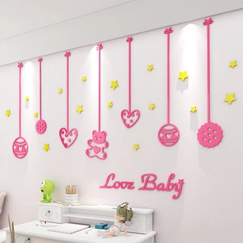 WS174 Pink cartoon sienų lipduko vaikų kambario, kūdikių miegamojo lovos apdailos Princesė Kambarys mergaitės kambarį akrilo siena lipdukas