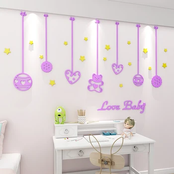 WS174 Pink cartoon sienų lipduko vaikų kambario, kūdikių miegamojo lovos apdailos Princesė Kambarys mergaitės kambarį akrilo siena lipdukas
