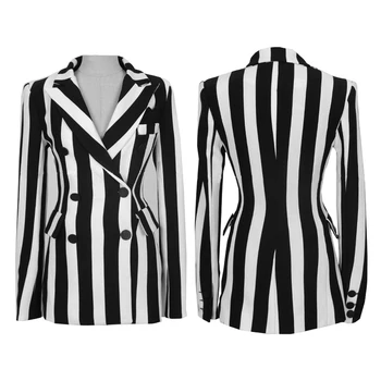 Pavasarį ir Rudenį naujų moterų kostiumas mados kostiumą nukentėjo spalva juoda ir balta dryžuotas temperamentas elegantiškas mažas kombinezonas dviejų dalių AL189