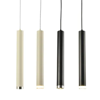Šiuolaikinės paprasta LED restoranas liustra, baltas juodas cilindro ilgas vamzdis, baras kavos registratūra vieną žibintas