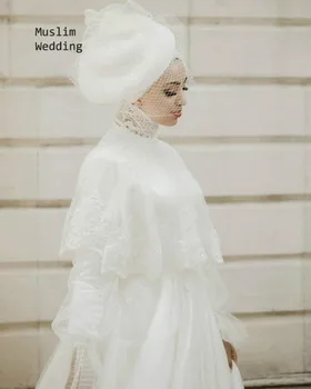 Gražus Arabų Musulmonų Vestuvių Suknelė Su Wrap Linijos Long Sleeve Lace Šalies Vestuvių Suknelė Iki 2021 M. Dubajus Turish Nuotaka Sijonai Sexy