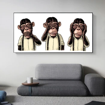 Juokinga Trys Beždžionės Gorila su Pinigais, Drobė, Tapyba Gyvūnų Menas, Plakatų ir grafikos Sienos Nuotraukas, skirtą Kambarį Namuose Cuadros