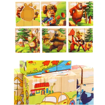 6pcs/daug 3D 6 Pusių Įspūdį Vaikas Mediniai Animacinių filmų Gyvūnų Žaislai, Dėlionės Dėlionės Asamblėja Anksti Mokymosi Vaikams, Žaislai, Dovanos