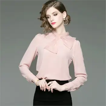 Naujas Šifono Marškinėliai Moterims 2019 M. Pavasarį Akių Elegantiškas Moteris, Palaidinės, Topai peteliškę Long Sleeve Pink OLIS Nėrinių Marškinėliai