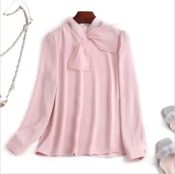 Naujas Šifono Marškinėliai Moterims 2019 M. Pavasarį Akių Elegantiškas Moteris, Palaidinės, Topai peteliškę Long Sleeve Pink OLIS Nėrinių Marškinėliai