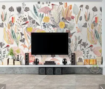 3D Tropinių Augalų, Paukščių, Gėlių Tapetai Sienos Freskos už Kambarį Vertus Aliejaus Tapybai Sienos Dokumentų Namų Dekoro Gėlių Freskomis Užsakymą