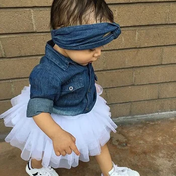 Vaikiška Mergaitė Nustatyti 2019 Vaikų ilgomis rankovėmis Džinsinio Marškinėliai + Baltas tutu Sijonas+Lankelis Baby Girl Priežastinis 3pcs Vaikas Suknelė Drabužius
