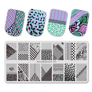 BeautyBigBang Šabloną Štampavimo Nagų Plokštelės Geometrija Dryžuotais Lapais Dot 14 Vaizdus Nerūdijančio Plieno Nail Art Stamping Plokštės XL-043