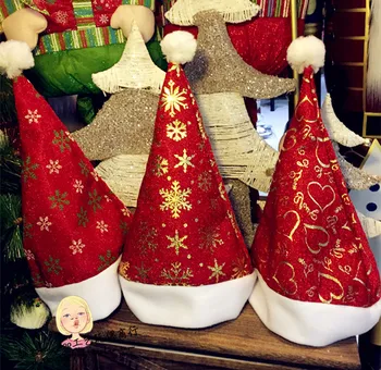 Kalėdų suaugusių vaikų aukso aksomo, karšto štampavimo sidabro Kalėdų skrybėlę Įvairių raštų Aukštos klasės Santa hat