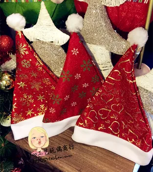 Kalėdų suaugusių vaikų aukso aksomo, karšto štampavimo sidabro Kalėdų skrybėlę Įvairių raštų Aukštos klasės Santa hat