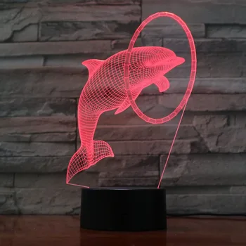 Mielas Gyvūnų Delfinų 3D LED Šviesos Stalas Stalo Helovinas Apdailos Dovana Vaikas Atostogų USB 7 Spalvų Keitimas Lavos Lempa 3D1194