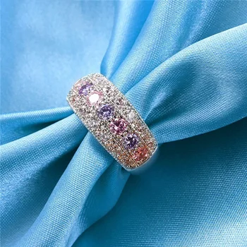 Vintage Mados Gėlių kalnų krištolas Žiedas Platus Kubinių Cirkonio Kristalų Prabangus Vestuvės Piršto Žiedas Papuošalai moterims