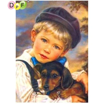 DPF berniukas ir šuo 5D diamond siuvinėjimo diamond tapybos kryželiu amatų rankdarbiams diamond mozaikos aikštėje namų dekoro