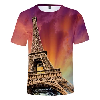 Eifelio Bokštas 3D Spausdinimo Trumpas Rankovės marškinėliai Vyrams/Moterims Vasaros Cool Print T Marškinėliai Topai Tee Drabužių Plius Dydžio Megztinis Streetwear