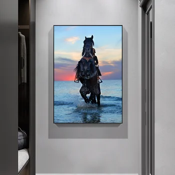 Moteris Jojimo Black Horse HD Fotografijos Dekoratyvinės Tapybos Drobės Kabo paveikslai, Miegamojo Kambarį, Namų Dekoro Plakatas