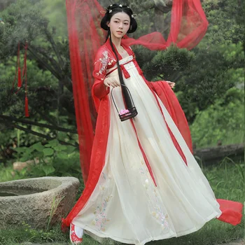 Retro Hanfu Suknelė Moterims Pasakos Kostiumų Siuvinėjimo Raudona Viršūnės Baltos Hanfu Sijonas Kinų Tradicinė Suknelė Hanfu Drabužių BL4032