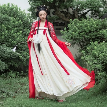 Retro Hanfu Suknelė Moterims Pasakos Kostiumų Siuvinėjimo Raudona Viršūnės Baltos Hanfu Sijonas Kinų Tradicinė Suknelė Hanfu Drabužių BL4032