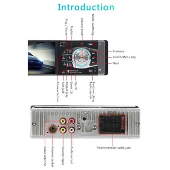 4.1 Colių 1 DIN Automobilinis MP5 Grotuvas, Bluetooth, FM Siųstuvas, Radijas Stereo Galvos Vienetas Nuotolinio Valdymo pulto Galima Prijungti vaizdo Kamera