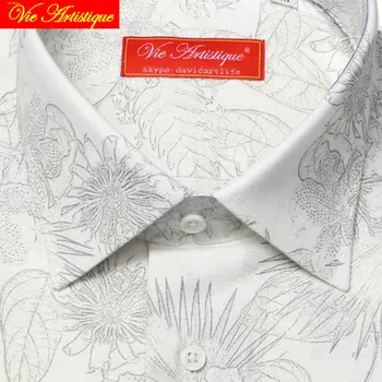 Pasirinktinis pritaikyti pagaminti vyriški užsakymą medvilnės gėlių marškiniai verslo oficialią vestuvių ware palaidinė baltais siūlais gėlių mados dovydas