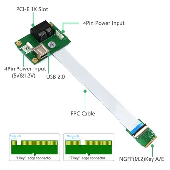 M. 2 Key/E PCIE Riser Adapter PCI-E X1 USB 4Pin Maitinimo Adapteris PCI Express ilgiklis Kompiuteriui Visu Greičiu