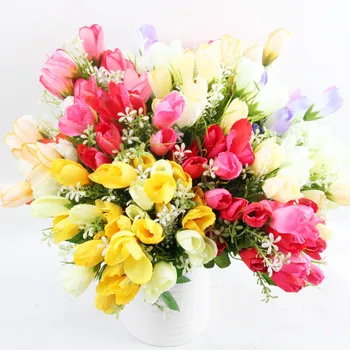 2020 Naujas mini tulip gėlių nekilnojamojo touch vestuvių gėlių puokštė dirbtinio šilko gėlių namų šaliai dekoro