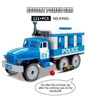 Kūrybinio Miesto Policijos Serijos Blokai Mobili Policijos Stotis Kalėjimo Automobilio Komandą, Transporto Priemonės Modelis Plytų Švietimo Žaislai Berniukams