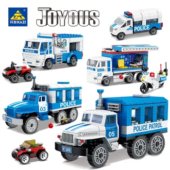 Kūrybinio Miesto Policijos Serijos Blokai Mobili Policijos Stotis Kalėjimo Automobilio Komandą, Transporto Priemonės Modelis Plytų Švietimo Žaislai Berniukams