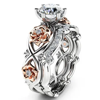 OTOKY Žiedai, Sidabro ir Rose Gold Vestuvės Vestuvinis Gėlių Žiedas Nustatyti sidabro žiedas, žiedai, mergaitėms žiedai moterims, papuošalai prabanga