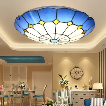 Tiffany Lubų Lempa Europos Kambarį Restoranas vitražas Lubų Šviesos Viduržemio jūros regiono šalių Meno LED Mėlyna Atspalvį Žibintai