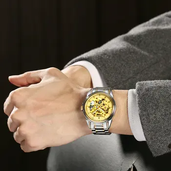 BINSSAW 2020 Aukso Laikrodžiai Vyrams Prabanga Viršų Markės Nerūdijančio Plieno Mados Skeletas Automatinis Mechaninė Relogio Masculino