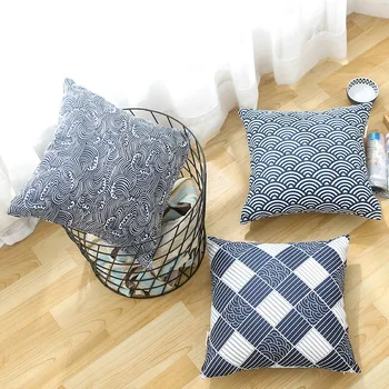 40/45/55CM Japonų stiliaus mėlyna balta geometrinis medvilnės skalbiniai pagalvėlė padengti dekoratyvinių retro užvalkalas sofos pagalvę padengti backerst